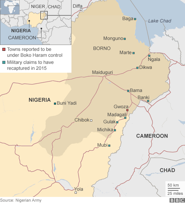 carte montrant les zones sous contrôle Boko Haram