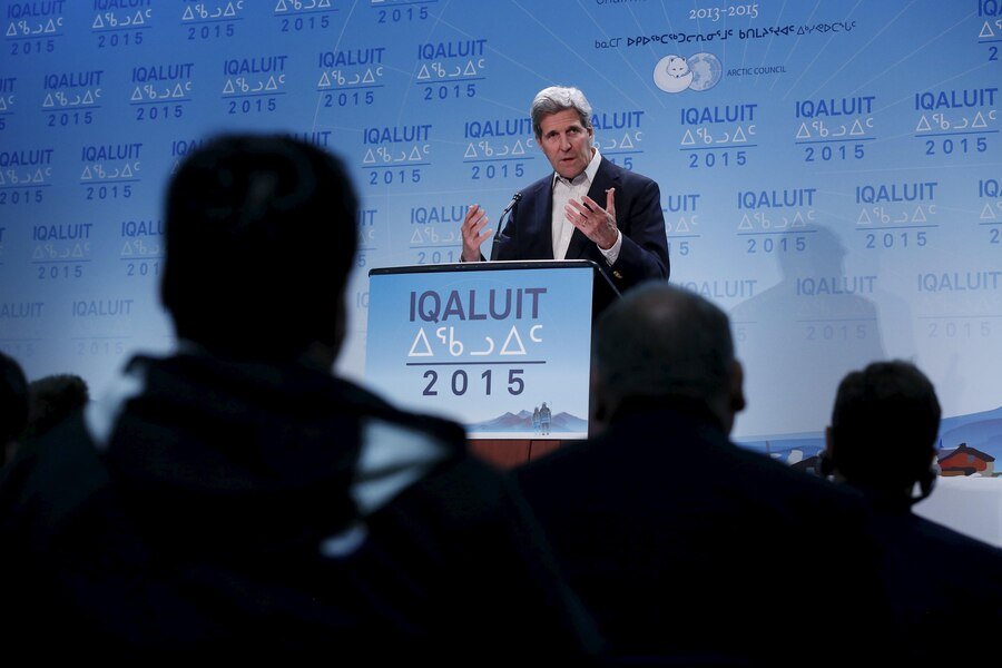 U.S. Secretary of State Kerry speaks during a news conference at the Arctic Council ministerial meeting in Iqaluit